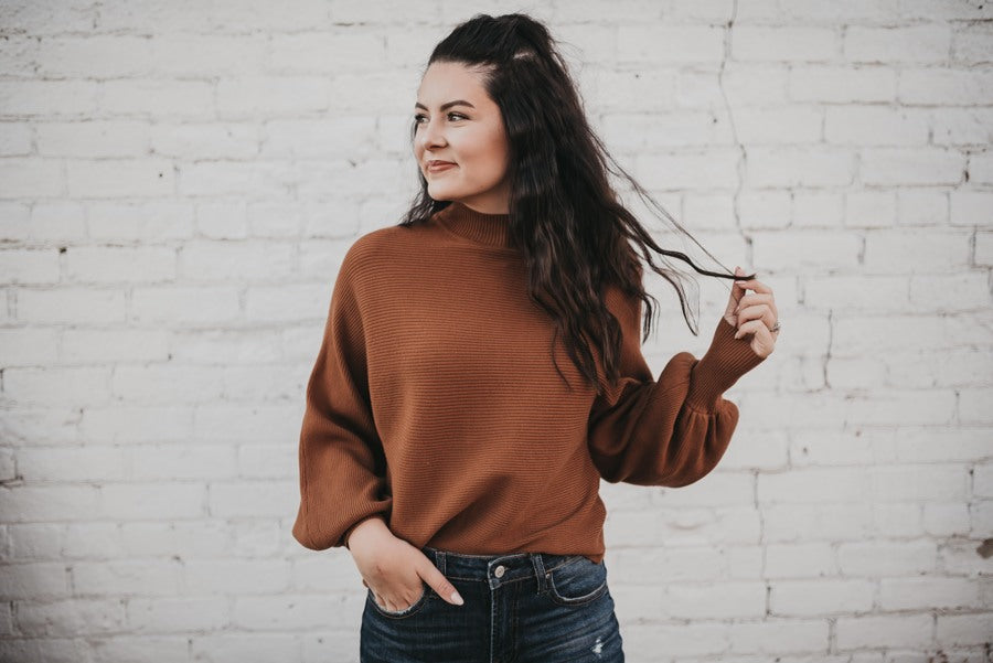 All About You Mock Neck Sweater in Rust