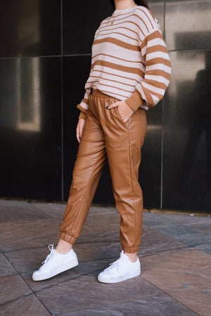 Troublemaker Leather Joggers - Taupe